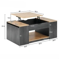 Tavolino da Salotto Sollevabile in MDF con Design Elegante e Spazio di Stoccaggio Integrato, 109,5x59,7x43 cm, Grigio+Marrone(m-3)