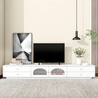 Mobiletto Porta TV Grande con 4 Cassetti e 2 Porte in Vetro, Sistema di Gestione dei Cavi, Supporto per TV fino a 90 Pollici, 220x40x33 cm, Bianco(m-1)