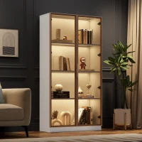 Vetrinetta Moderna in Vetro con Illuminazione LED a 16 Colori, Doppie Porte e Ripiani Regolabili, 80x40x160 cm - Mobiletto Porta TV, Bianco(m-9)