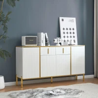 Credenza Elegante con Dettagli Dorati, Cassetti Silenziosi e Ripiani Regolabili, 140x35x76 cm - Perfetta per Cucina e Soggiorno, Bianco(m-4)