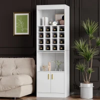 Mobiletto Porta Vino con 16 Scomparti per Bottiglie, Multifunzionale come Highboard per Sala da Pranzo o Libreria per Soggiorno, 50x40x180 cm, Bianco(m-1)