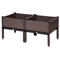 Outsunny Set of 2 Indoor/Outdoor Planter Boxes | Garden Raised Elevated Beds, Flowers Vegetables Fruits Herbs Container w/ Self-Watering Design Drainage Holes, Brown(m-11)