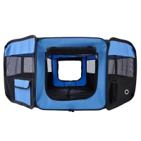 PawHut Portable Cat Dog Playpen Pet Puppy Rabbit Guinea Pig Pen Run Dia 90 x 41H cm Indoor & Outdoor Blue(m-11)