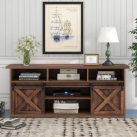 Mobile Porta TV in Legno da 150 cm con 2 Ante Scorrevoli, 9 Scomparti e Illuminazione LED, 150x40x60 cm, Marrone(m-1)