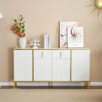 Credenza Elegante con Dettagli Dorati, Cassetti Silenziosi e Ripiani Regolabili, 140x35x76 cm - Perfetta per Cucina e Soggiorno, Bianco(m-1)