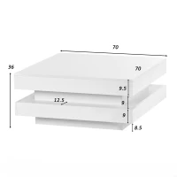 Tavolino da Salotto Moderno Quadrato Lucido con Piatto Rotante a 360° e Illuminazione LED a 16 Colori, 70x70x36 cm, Bianco(m-3)