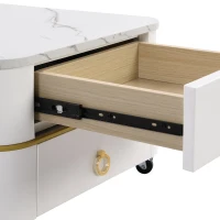 Set di Tavolini da Salotto Impilabili in Marmo Lucido con Accenti Dorati e Cassetti, 60x60x45 cm + 50x50x34 cm, Bianco(m-9)
