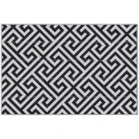 Outsunny Outdoor Rug Reversible Mat Plastic Straw Rug Portable RV Camping Mat for Garden Deck Picnic Indoor, 121 x 182 cm (4 x 6 ft), Black & White(m-11)