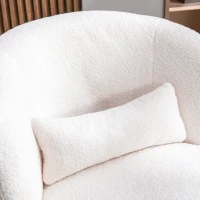 Poltrona Scrivania Girevole in Peluche Teddy con Cuscino Lombare, Base in Metallo Rotante a 360°, Portata 100 kg, 65x70x73 cm, Bianco(m-6)