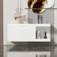 Sideboard mit Glasbeinen, vier Schubladen und LED-Beleuchtung, Weiß + Glas(m-1)