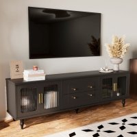 Mobilier TV Retro cu Mânere Aurii,Negru