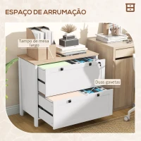 HOMCOM Armário de Escritório Móvel Arquivador com 2 Gavetas 2 Barras Suspensas para Tamanho A4 e 2 Chaves 79x40x72 cm Branco e Madeira(m-4)