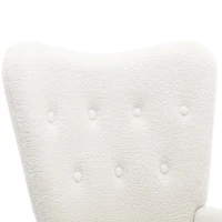 Poltrona Relax in Tessuto Teddy con Poggiapiedi, Design Ergonomico e Struttura in Metallo Dorato, 63x41.5x98 cm, Bianco(m-6)