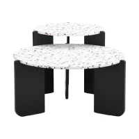 Set di Tavolini da Salotto Moderni Incastonati, Utilizzabili come Tavolino da Caffè o Comodini, Design Versatile, 70x70x35 cm + 50x50x45,5 cm, Nero(m-7)