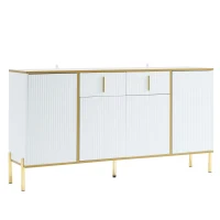 Credenza Elegante con Dettagli Dorati, Cassetti Silenziosi e Ripiani Regolabili, 140x35x76 cm - Perfetta per Cucina e Soggiorno, Bianco(m-2)