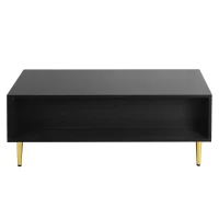 Tavolino Basso Elegante con Decorazioni Dorate, 2 Cassetti e Design a Righe Verticali, 100x50x40 cm - Tavolino da Salotto Moderno, Nero+Oro(m-7)