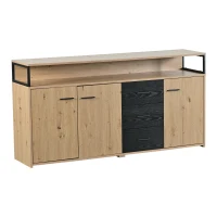Credenza Moderna con 3 Ante e 3 Cassetti, Maniglie in Metallo, per Soggiorno e Cucina, 150x35x75.9 cm, Nero Marrone(m-2)