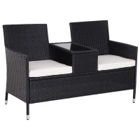 Outsunny 2-Seater Rattan Chair Set W/Middle Tea Table-Black(m-12)