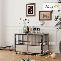 PawHut 100cm Furniture Style Dog Crate Dog Cage End Table Indoor with 3 Doors Soft Washable Cushion, for Large Sized Dogs(m-3)