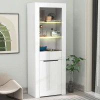 Credenza Moderna con Luci LED e Ripiani, Ideale per Cucina, Soggiorno e Ufficio, 60x35,5x165 cm, Bianco(m-4)