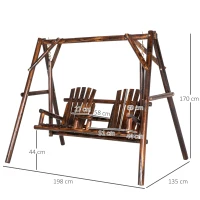 Outsunny 2 Seater Garden Swing Seat Larch Wood Outdoor Swing Chair, 2 Single Seats Hammock Bench Lounger with Middle Table(m-3)