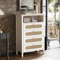 Credenza Moderna Piccola con Dettagli in Rattan e Gambe in Legno Massello, Superficie Laccata, 110x38x80 cm per Soggiorno o Cucina, Bianco(m-5)