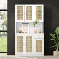 Credenza Alta in Rattan con 6 Ante e Cassetto Centrale Aperto, Ideale per Soggiorno e Ingresso, Credenza Moderna per Soggiorno, Bianco(m-4)