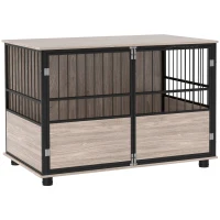 PawHut 100cm Furniture Style Dog Crate Dog Cage End Table Indoor with 3 Doors Soft Washable Cushion, for Large Sized Dogs(m-11)