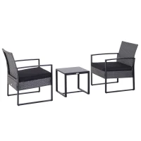 Outsunny 2 Seater Rattan Patio Set W/ Cushions-Grey/Black(m-13)