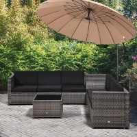 Outsunny 6-Seater Rattan Sofa Furniture Set W/ Cushions, Steel Frame-Grey(m-14)
