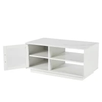 Tavolino da Salotto Moderno LED Luminoso con Telecomando, Superficie Lucida e Comparto Contenitore, 90x50x43 cm, Bianco(m-9)