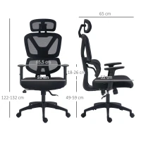 Vinsetto Mesh Office Chair, Height Adjustable Desk Chair with Lumbar Support, Swivel Wheels and Adjustable Headrest, Black(m-3)
