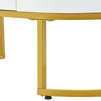 Set di 2 Tavolini da Salotto Moderni con Struttura in Metallo Dorato e Ripiani Spaziosi, Dimensioni 100x48x38,5 cm e 70x70x44,5 cm, Bianco(m-9)