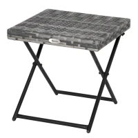 Outsunny Square PE Wicker Rattan Folding Table,Weather Resistant Wicker Weave Side Table with Steel Frame, Grey(m-14)