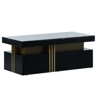 Tavolino da Salotto Moderno Rettangolare con Piano in PVC Effetto Marmo e 2 Cassetti in Legno, 100x50x40 cm, Nero(m-2)