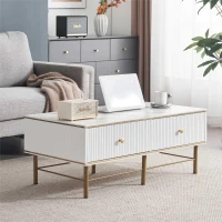 Tavolino da Salotto Moderno in Marmo con 4 Cassetti, Design Rettangolare e Lucido, 105x55x42,5 cm, Bianco(m-5)
