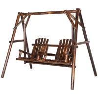 Outsunny 2 Seater Garden Swing Seat Larch Wood Outdoor Swing Chair, 2 Single Seats Hammock Bench Lounger with Middle Table(m-11)