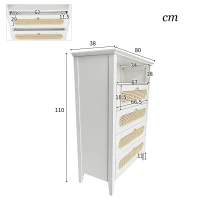 Credenza Moderna Piccola con Dettagli in Rattan e Gambe in Legno Massello, Superficie Laccata, 110x38x80 cm per Soggiorno o Cucina, Bianco(m-3)
