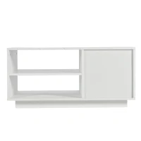 Tavolino da Salotto Moderno LED Luminoso con Telecomando, Superficie Lucida e Comparto Contenitore, 90x50x43 cm, Bianco(m-7)