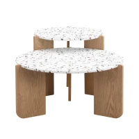 Set de Măsuțe de Cafea Moderne Suprapuse, Utilizabile ca Măsuță de Cafea sau Noptiere, Design Versatil, 70x70x35 cm+50x50x45,5 cm, Natural(m-7)