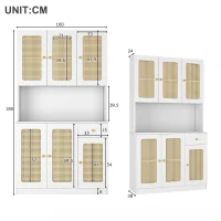 Credenza Alta in Rattan con 6 Ante e Cassetto Centrale Aperto, Ideale per Soggiorno e Ingresso, Credenza Moderna per Soggiorno, Bianco(m-3)