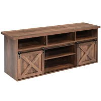 Mobile Porta TV in Legno da 150 cm con 2 Ante Scorrevoli, 9 Scomparti e Illuminazione LED, 150x40x60 cm, Marrone(m-2)