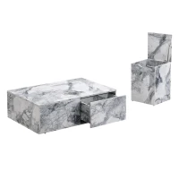 Set di Tavolini da Salotto Moderni in Marmo, Tavolo Grande con Cassetti e Tavolino con Spazio di Stoccaggio, 100x33,5x70 cm + 32x32x50 cm, Bianco(m-6)