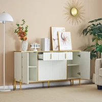 Credenza Elegante con Dettagli Dorati, Cassetti Silenziosi e Ripiani Regolabili, 140x35x76 cm - Perfetta per Cucina e Soggiorno, Bianco(m-5)
