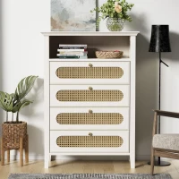 Credenza Moderna Piccola con Dettagli in Rattan e Gambe in Legno Massello, Superficie Laccata, 110x38x80 cm per Soggiorno o Cucina, Bianco(m-1)