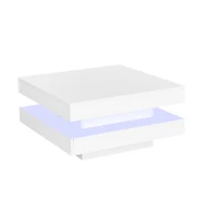 Tavolino da Salotto Moderno Quadrato Lucido con Piatto Rotante a 360° e Illuminazione LED a 16 Colori, 70x70x36 cm, Bianco(m-2)