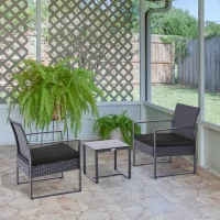 Outsunny 2 Seater Rattan Patio Set W/ Cushions-Grey/Black(m-12)