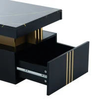 Tavolino da Salotto Moderno Rettangolare con Piano in PVC Effetto Marmo e 2 Cassetti in Legno, 100x50x40 cm, Nero(m-9)