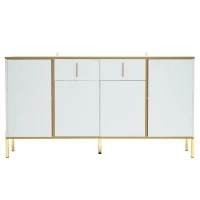 Credenza Elegante con Dettagli Dorati, Cassetti Silenziosi e Ripiani Regolabili, 140x35x76 cm - Perfetta per Cucina e Soggiorno, Bianco(m-7)