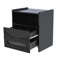 Comodino Moderno con LED Integrati e 2 Cassetti, Tavolino da Notte Intelligente con Telecomando e Ampio Spazio di Stoccaggio, 50x40x58 cm, Nero(m-7)